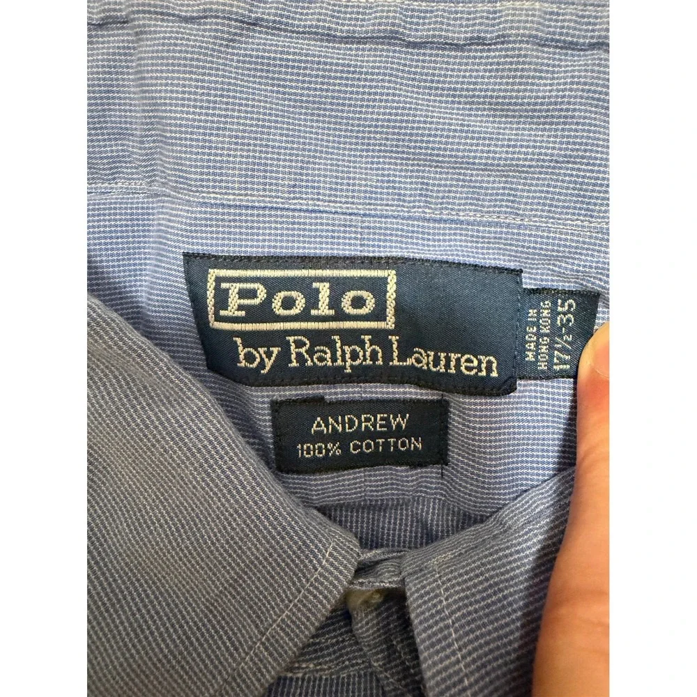 Polo Ralph Lauren Andrew Blue Micro Stripe Cotton Button Down Shirt Mens 17.5 35